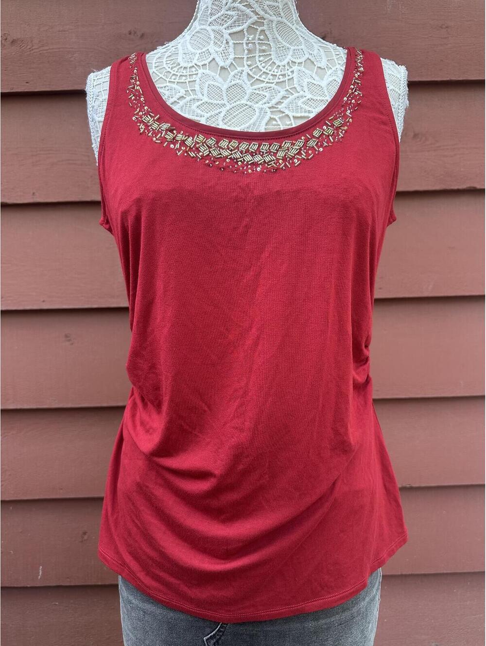White House Black Market Red Embellished Tank Top